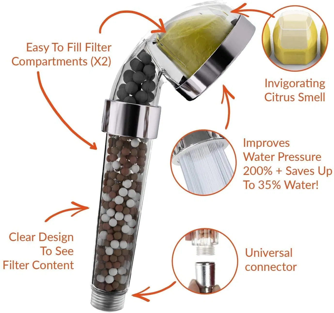 Cabeça de chuveiro mineral iônica para banheiro com filtro de chuveiro de vitamina C